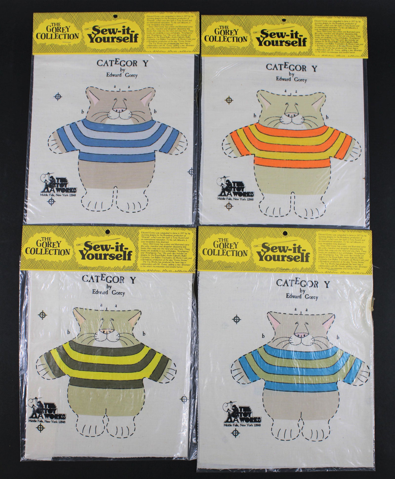 4 Edward Gorey Category Sew-It-Yourself Kits: 4 Edward Gorey Category Sew-It-Yourself Kits, The Toy Works. Size: 12.5"H x 9.5"W