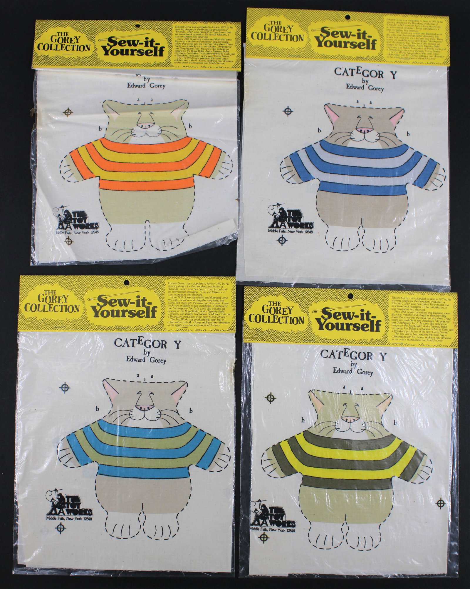 4 Edward Gorey Category Sew-It-Yourself Kits: 4 Edward Gorey Category Sew-It-Yourself Kits, The Toy Works. Size: 12.5"H x 9.5"W