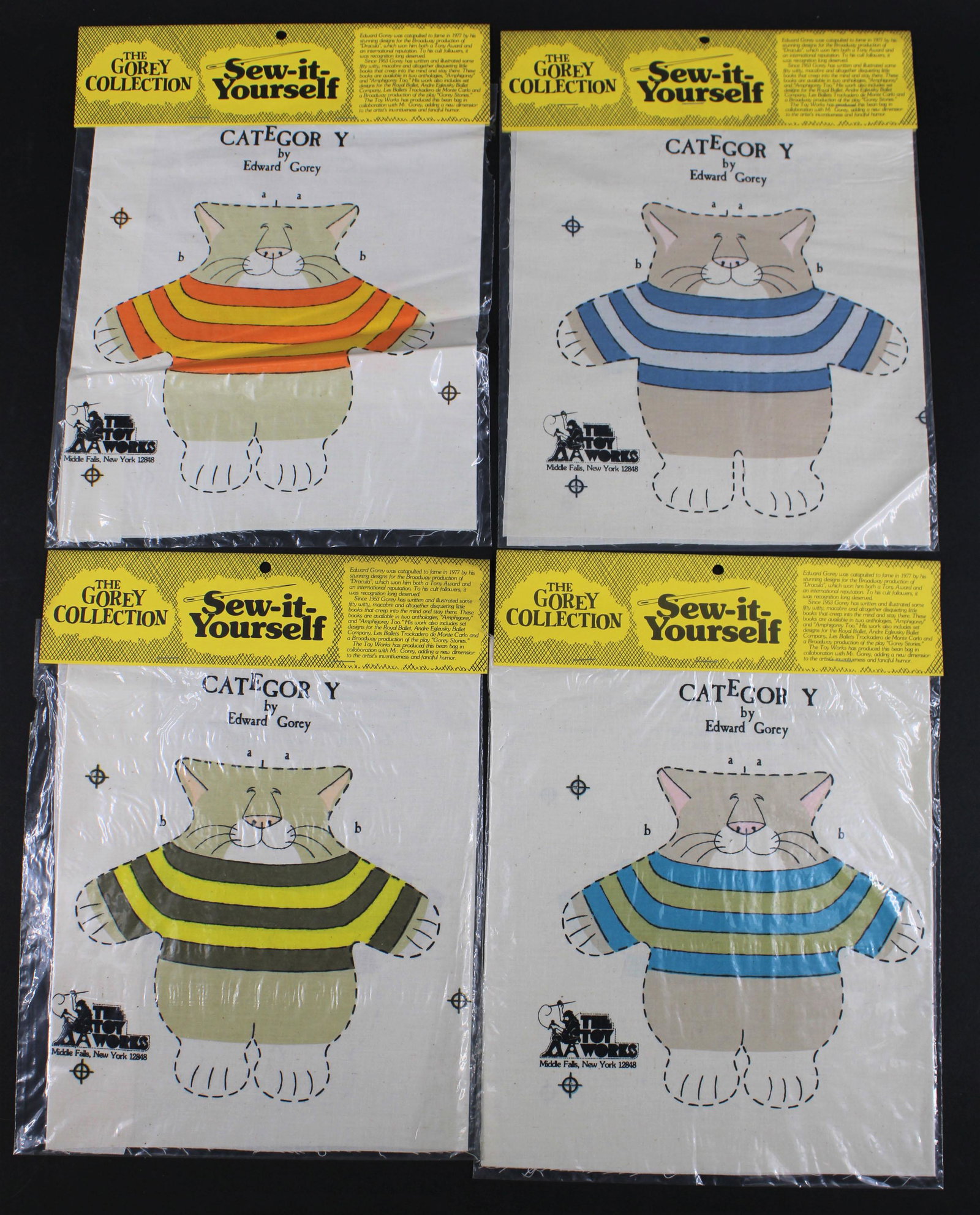 4 Edward Gorey Category Sew-It-Yourself Kits: 4 Edward Gorey Category Sew-It-Yourself Kits, The Toy Works. Size: 12.5"H x 9.5"W