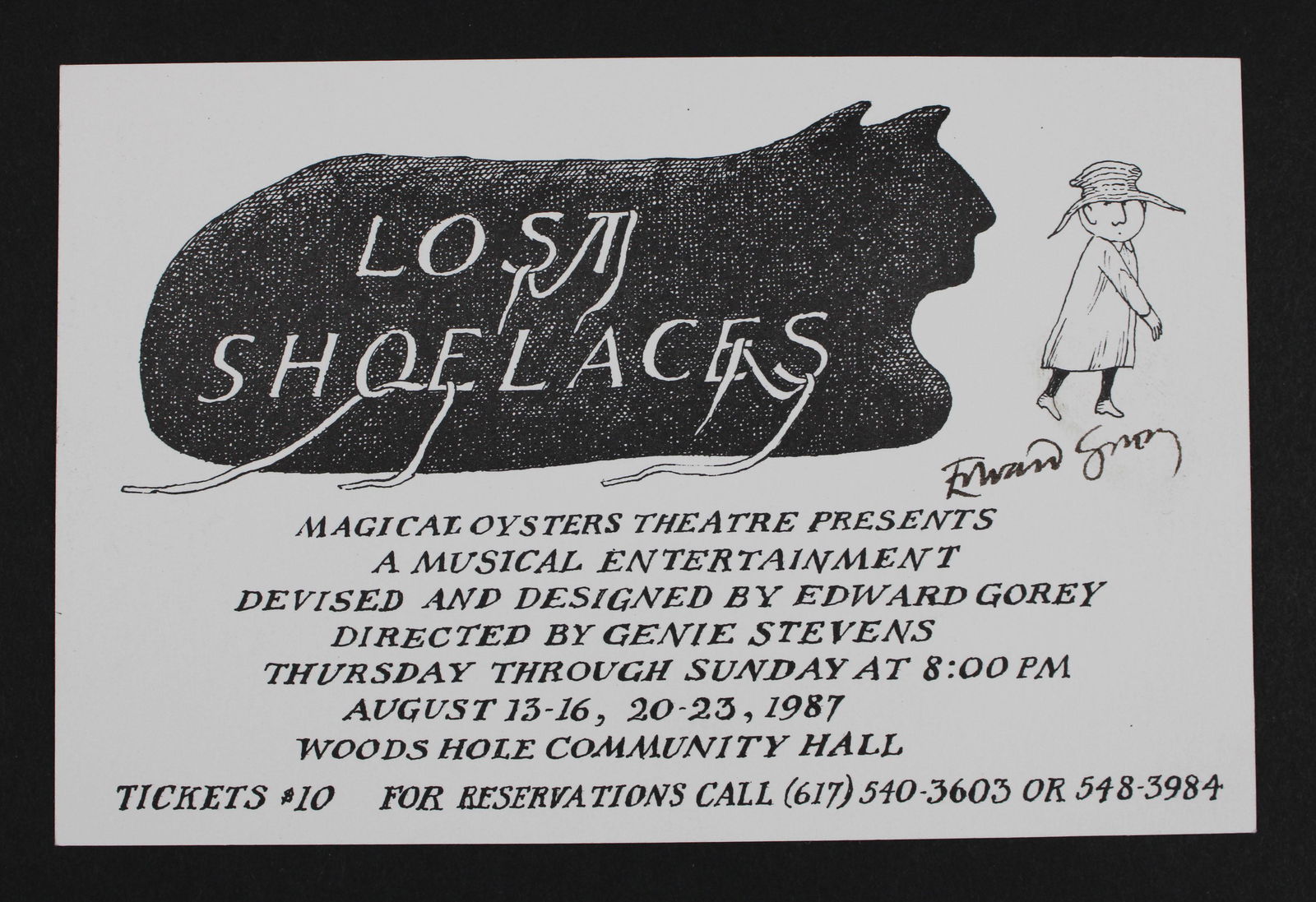 Edward Gorey, Lost Shoelaces, Postcard, Signed (1 of 2)