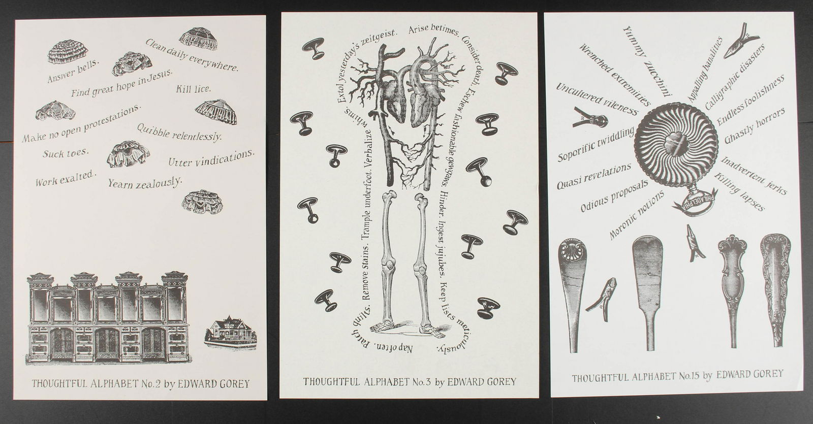 Edward Gorey Thoughtful Alphabet Nos. 2,3,15 (1 of 7)