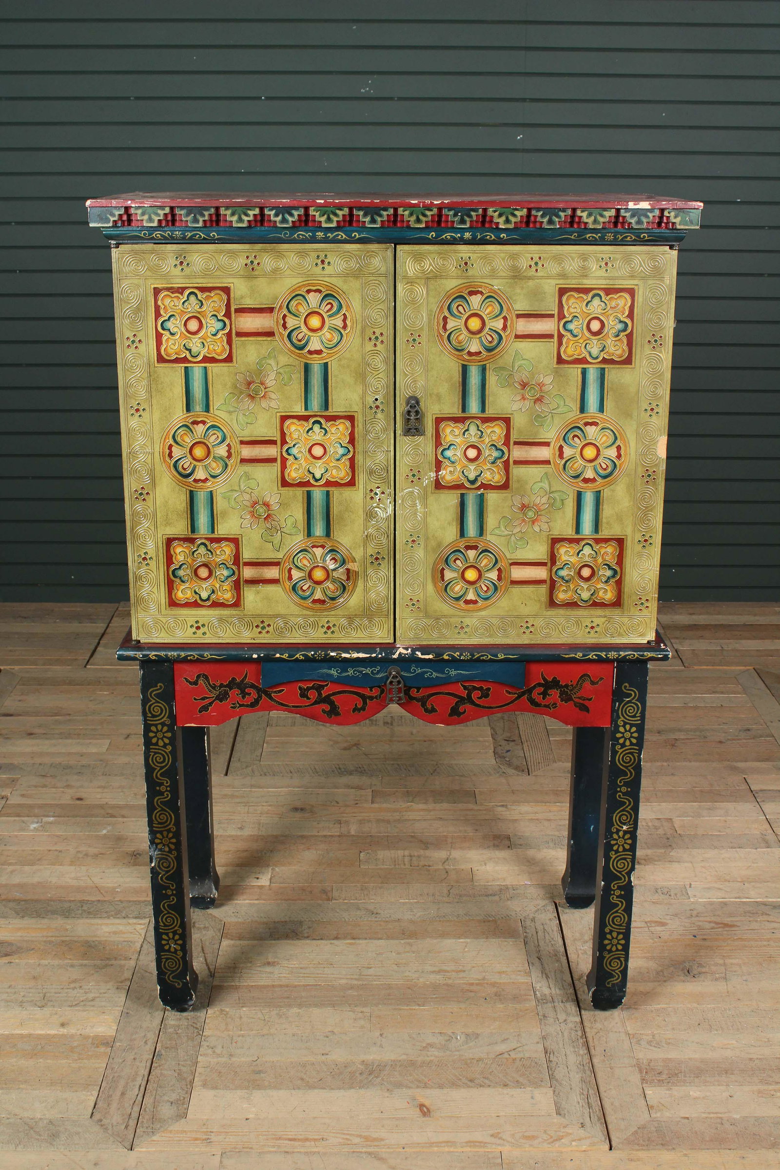 Chinese Minority Style Chest on Stand: Chinese Minority Style Chest on Stand. Size: 57" H x 36" W x 18" D.