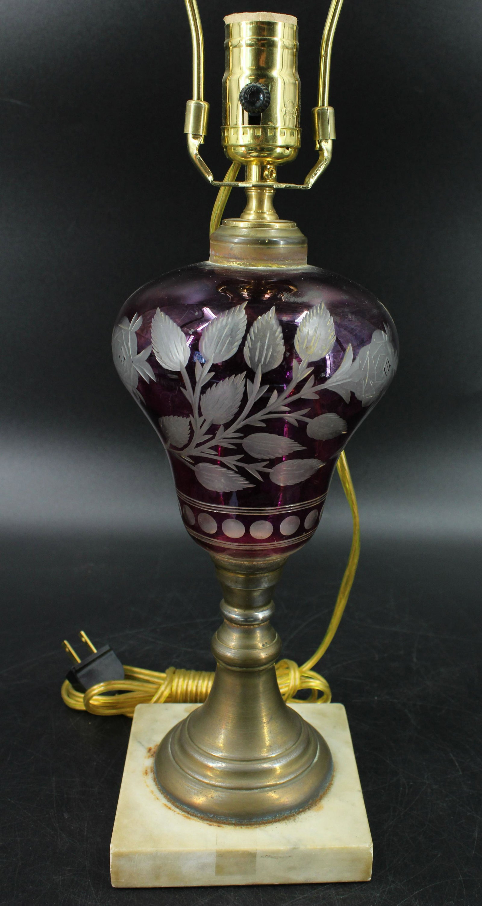Cut Amethyst Glass Table Lamp: Cut to Clear Amethyst Glass Table Lamp. Size: 15.5" H x 5.5" Diameter