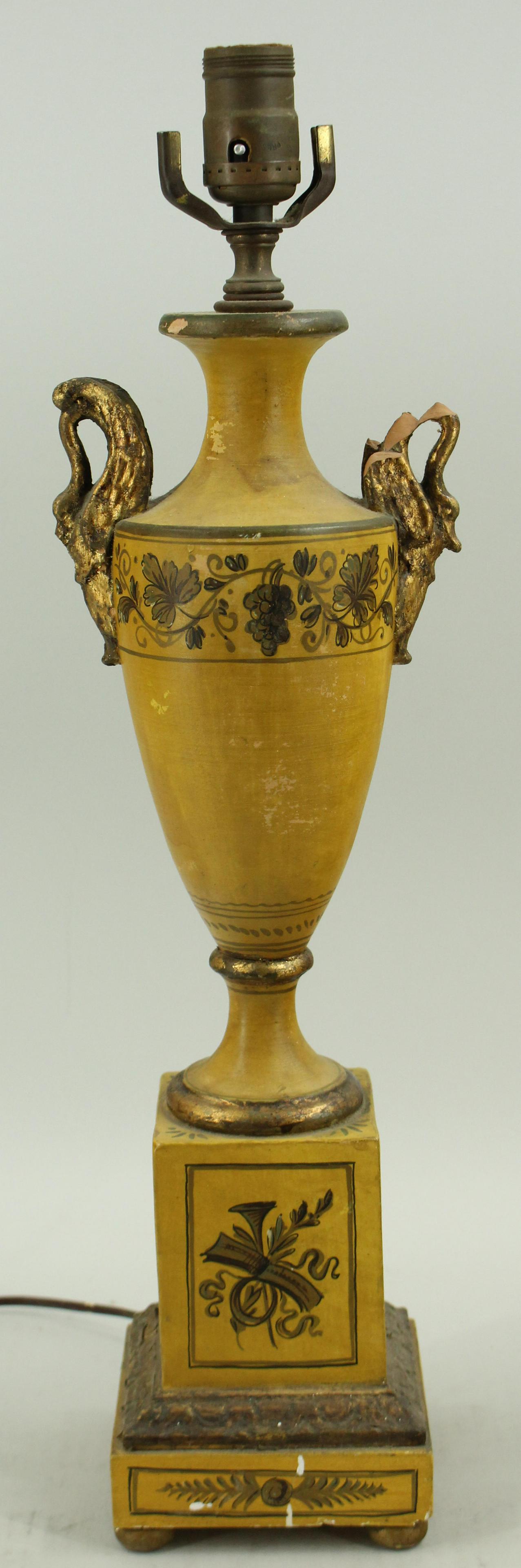 Painted Terracotta Urn Form Lamp: Painted Terracotta Urn Form Lamp. Size: 22" H x 6" W x 5" D