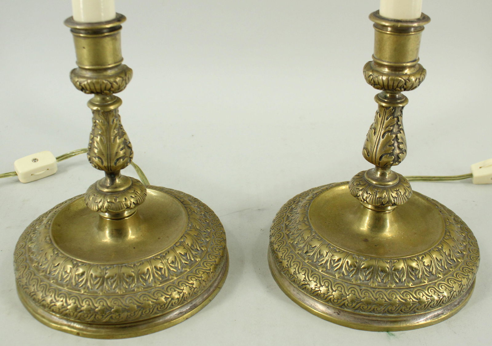Pair Brass Candlesticks as Table Lamps (1 of 5)