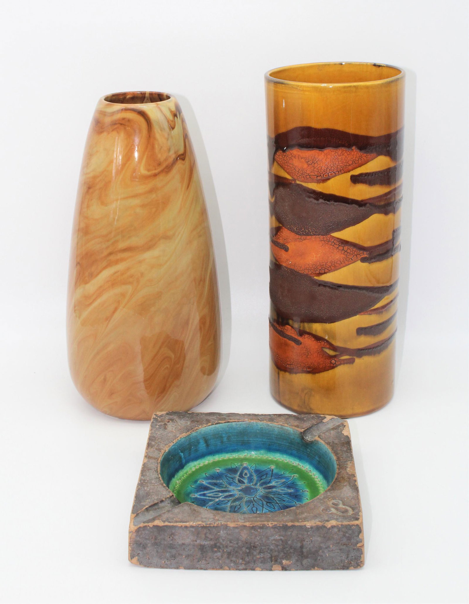 3 Pieces Mid Century Modern Pottery: 3 Pieces Mid Century Modern Pottery, including Weller, Royal Haeger and an Italian example. Largest 12" H x 4 3/4" W x 4 3/4 D