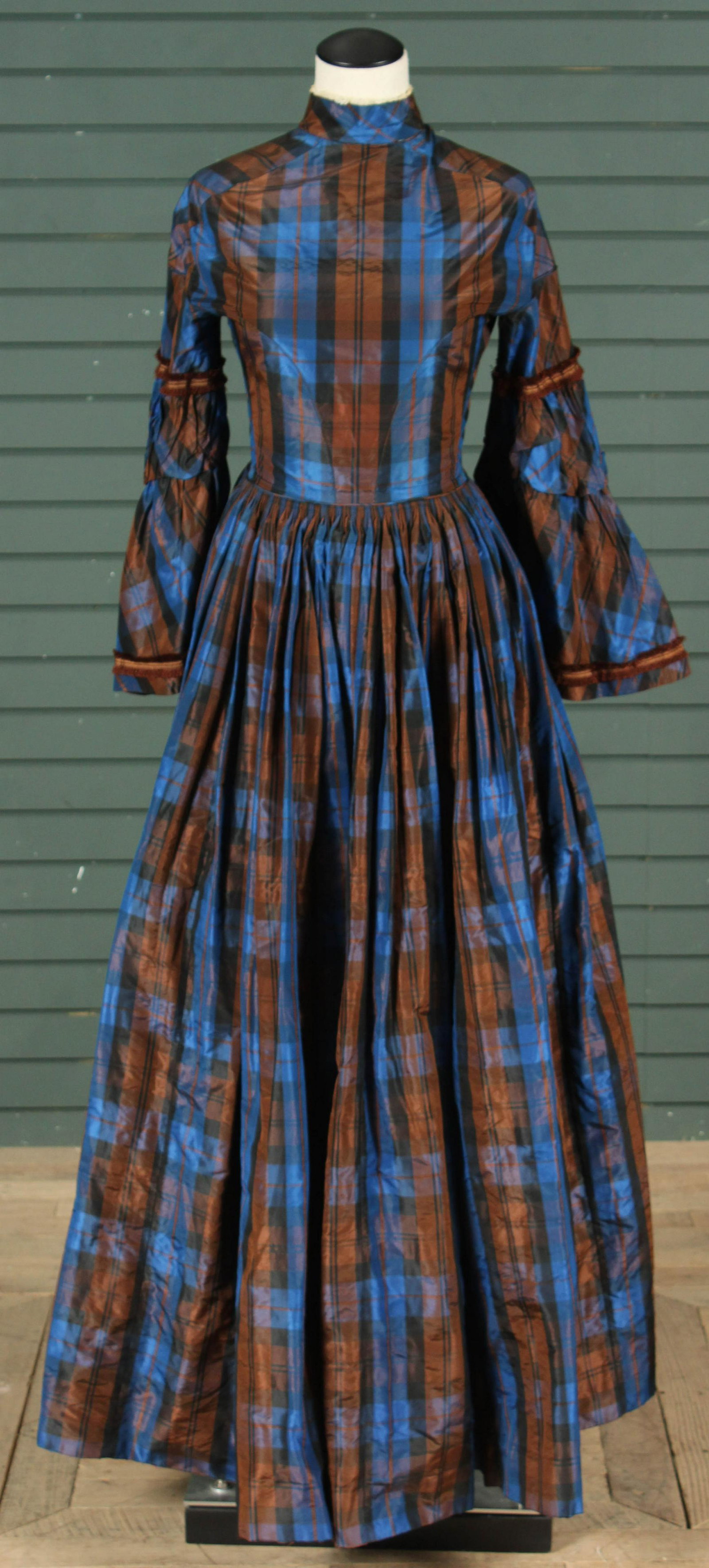 Period Piece Costume Dress Plaid: Period Piece 19th C Style Costume Dress Plaid. Size: 58" L x 23" W