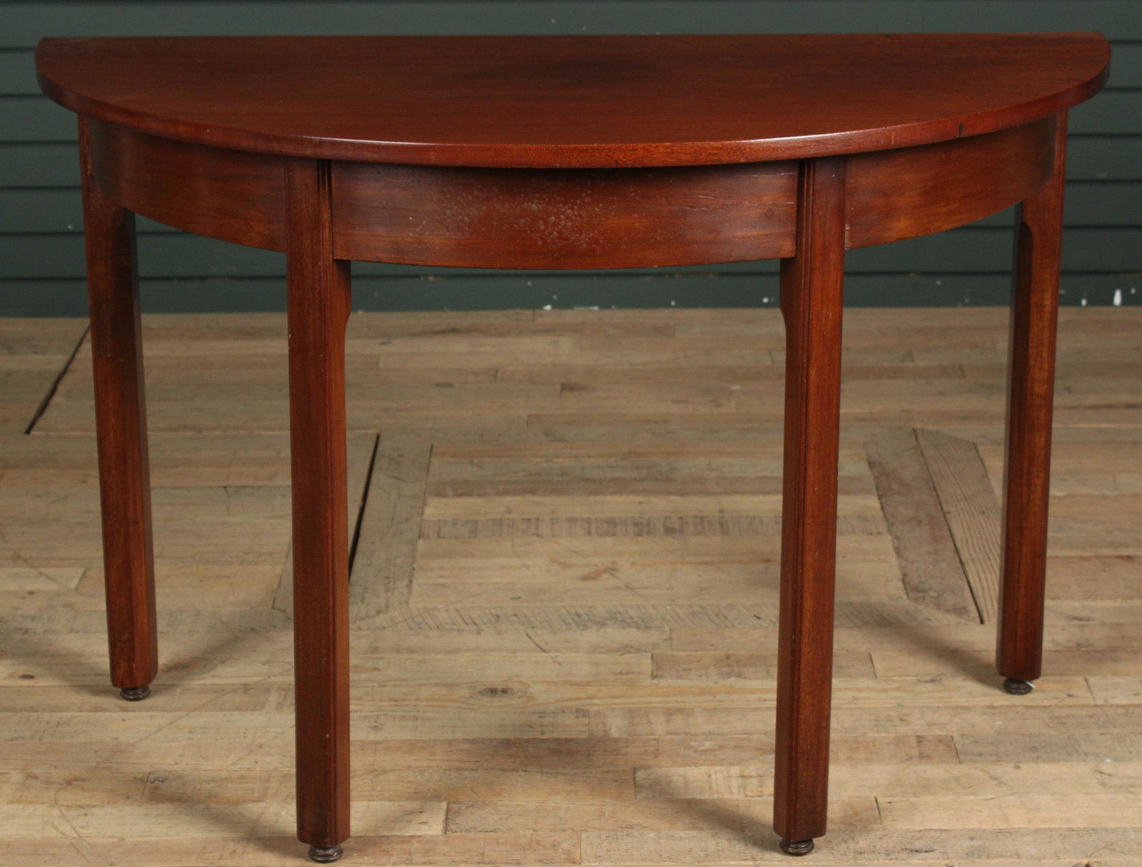 Antique Mahogany Demilune Table: Antique Mahogany Demilune Table. Size: 29" H x 44" W x 22" D
