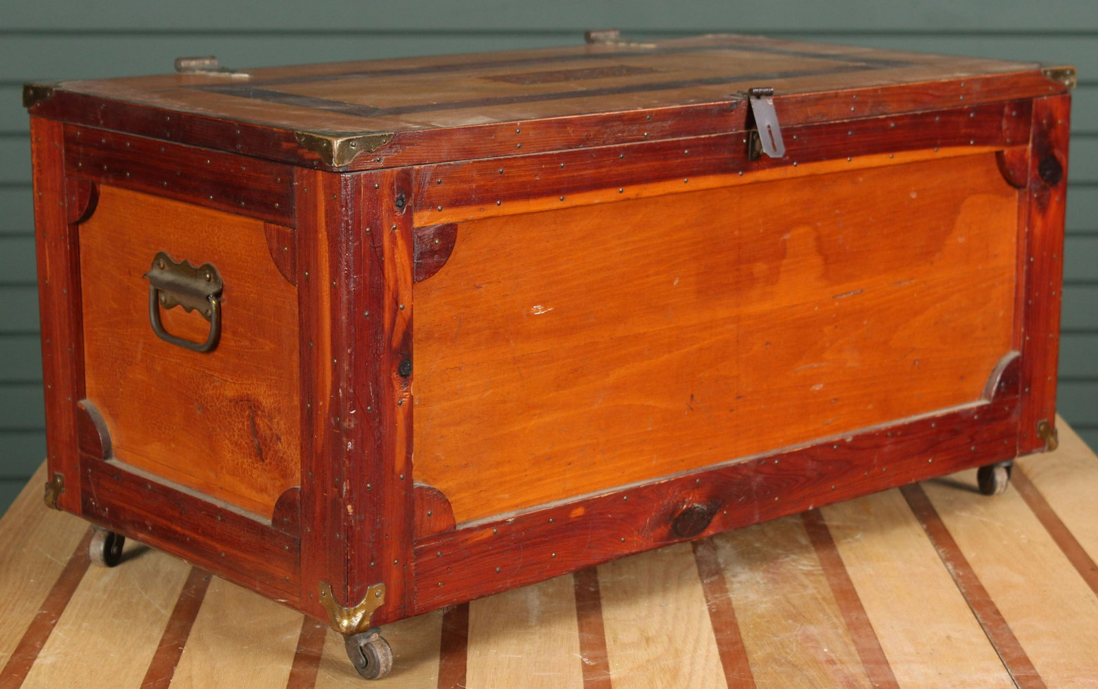 Folk Art Foot Locker: Folk Art Foot Locker. Size: 14.5" H x 28" W x 15.5" D