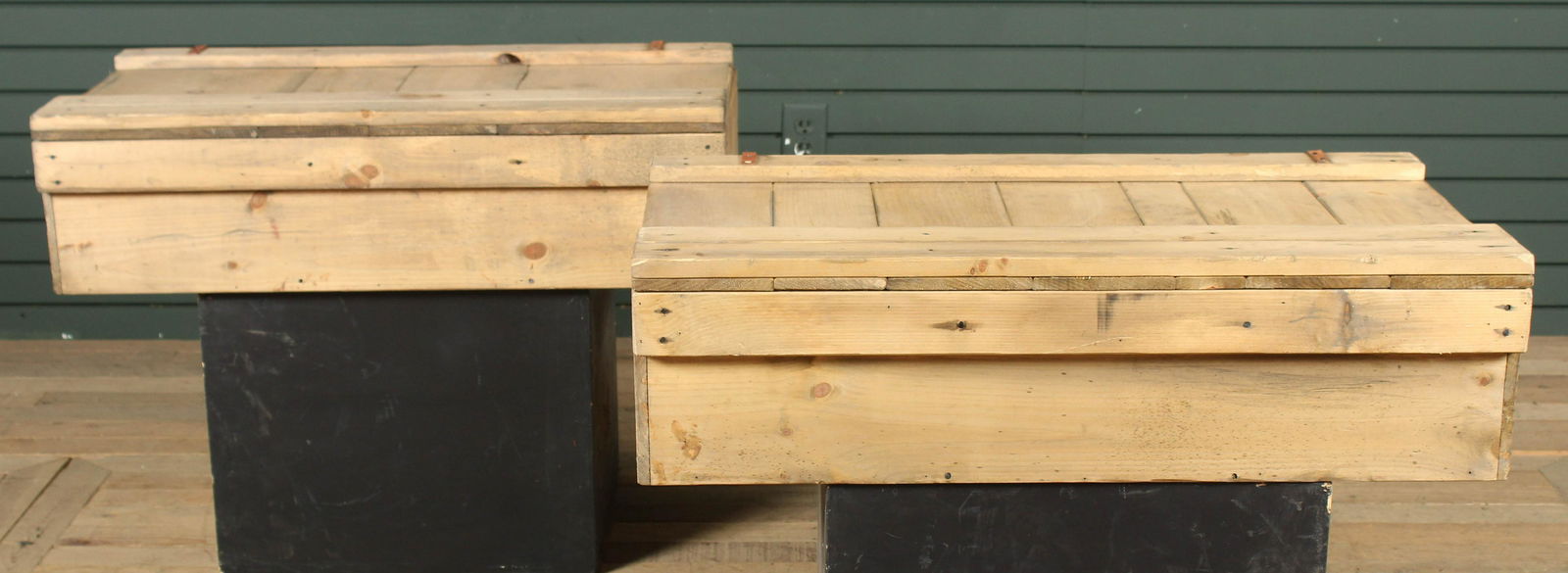 Pair Leather Hinged Pine Crates (1 of 8)