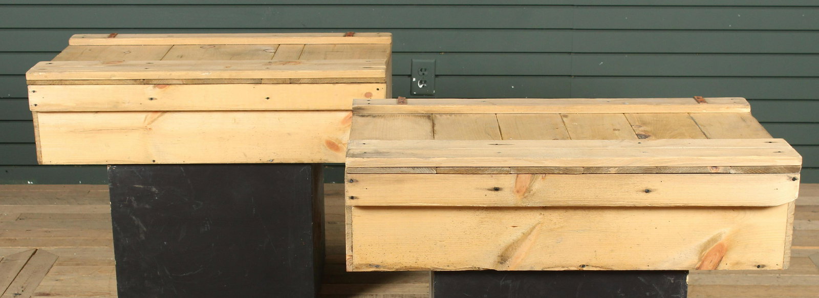 Pair Leather Hinged Pine Crates (1 of 8)
