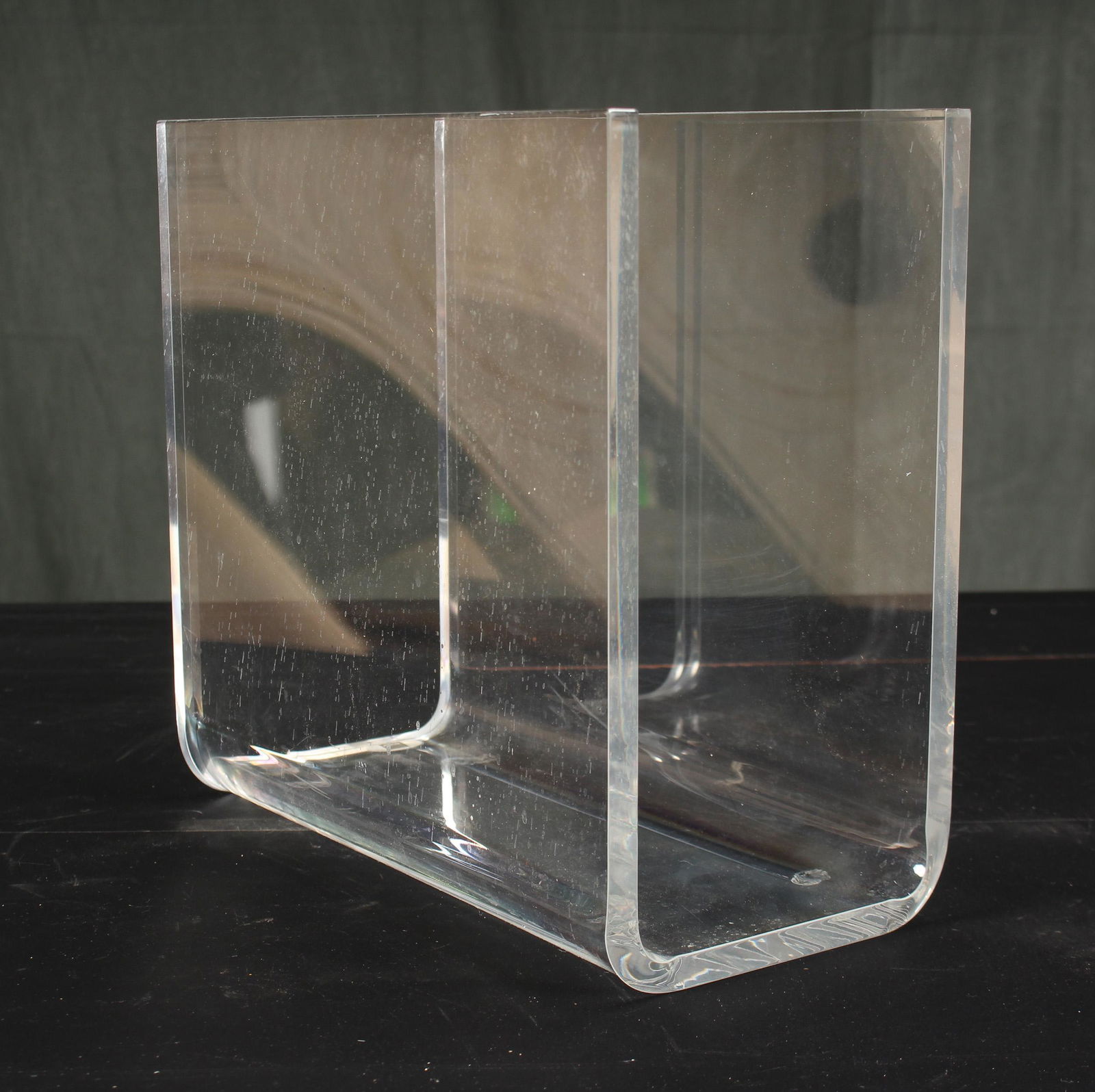 Lucite Magazine Rack: Lucite Magazine Rack. Size: 11" x 12" x 6"