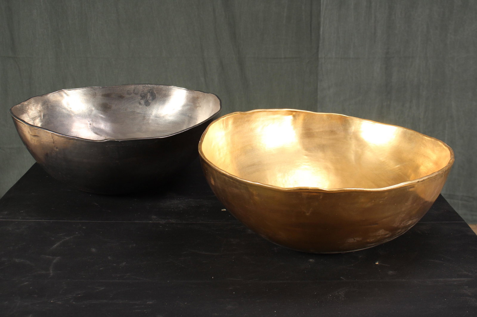 2 Michael Wainwright Metallic Finish Planters: 2 Michael Wainwright Metallic Finish Planters. Irregular size: 8" high x 19" diameter.