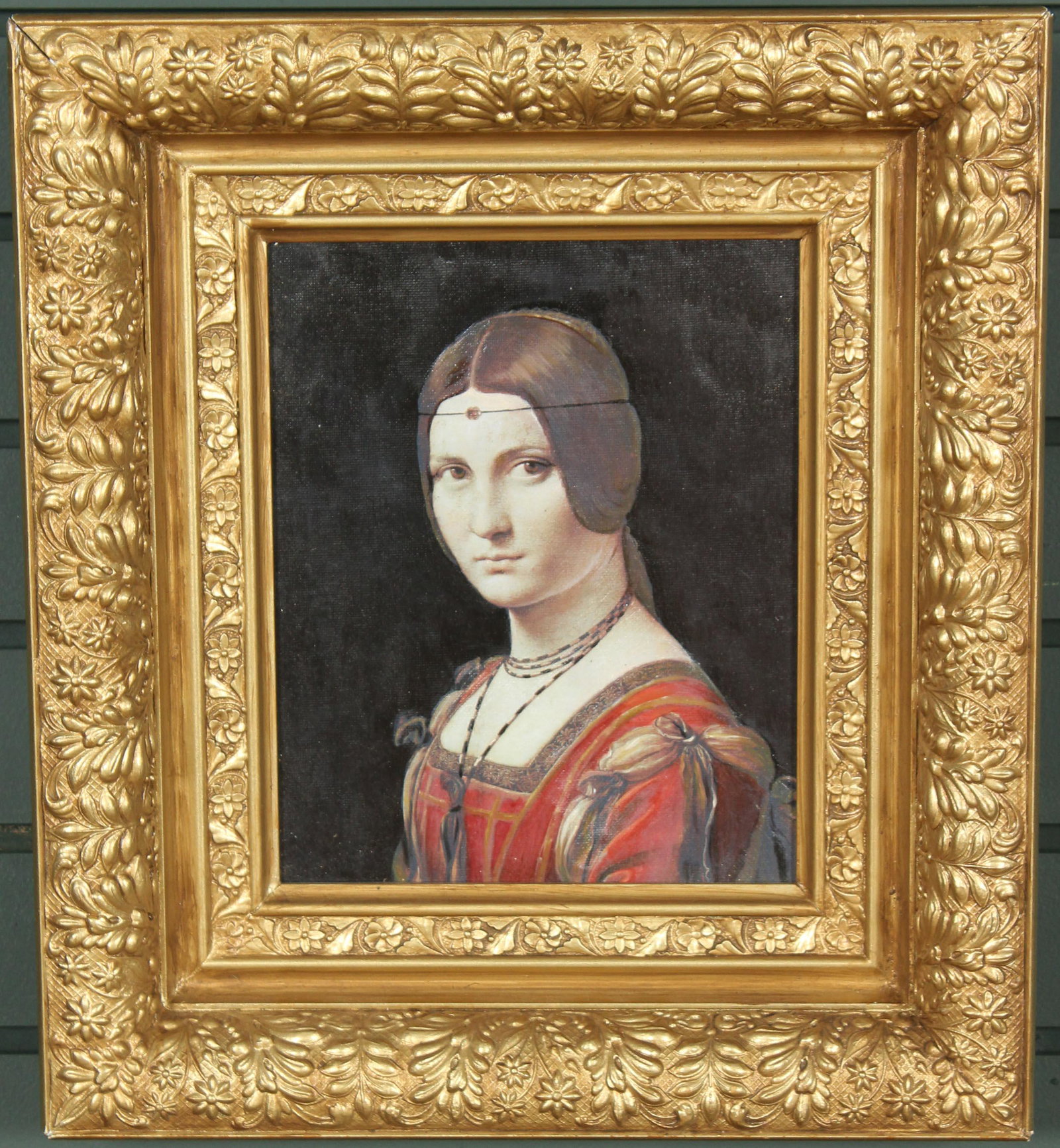 Studio Prop Portrait Painting - Renaissance Lady: Studio Prop Salon Style Portrait Painting - Renaissance Lady. Over-painted print. Size: Framed: 16.5" H x 14.5" W x 2.5" D; Sight: 9.5" H x 7.5" W