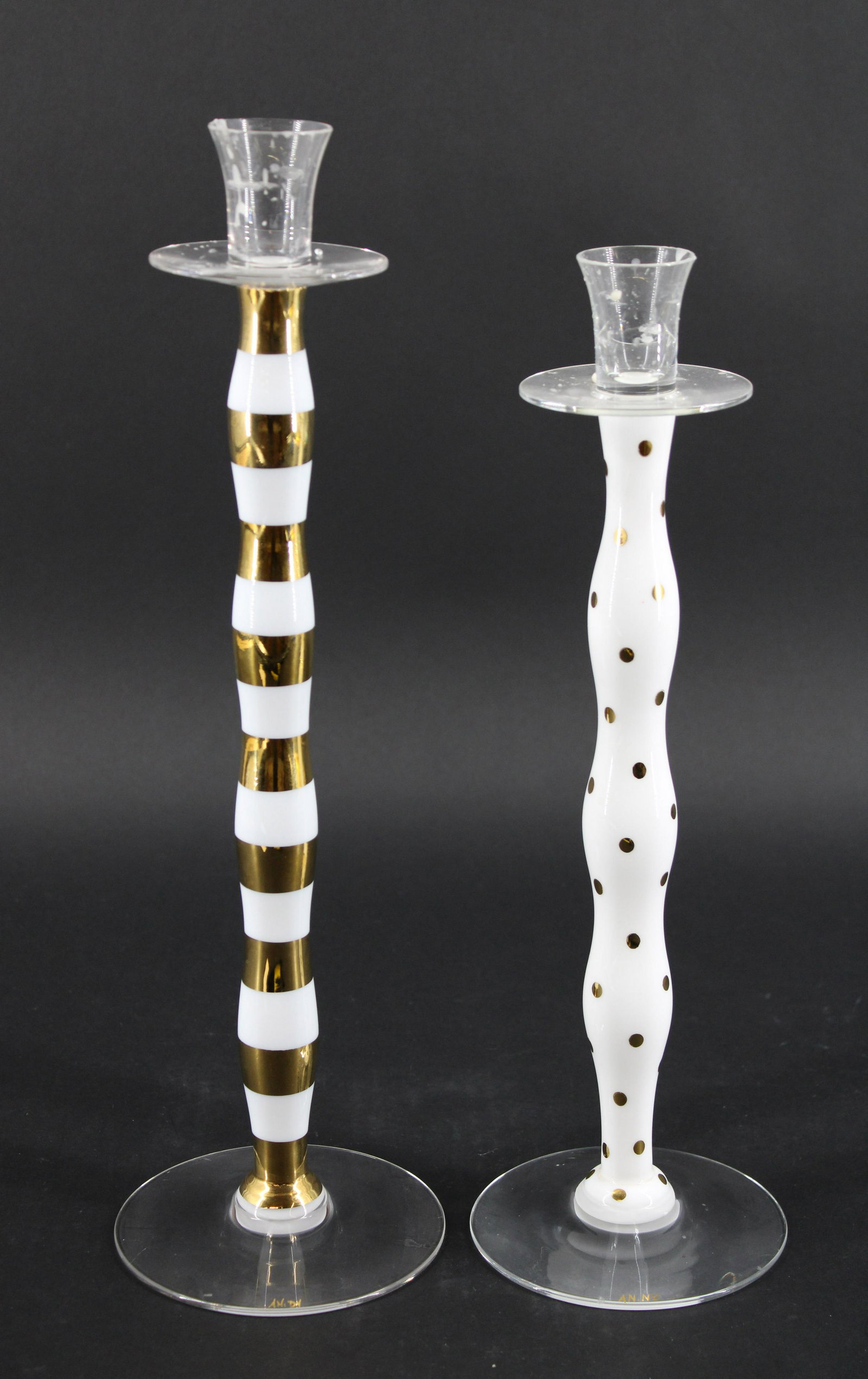 Murano Art Glass Candle Sticks: Murano Art Glass Candle Sticks. Signed. Size: 16"H x 4.5"Dia.