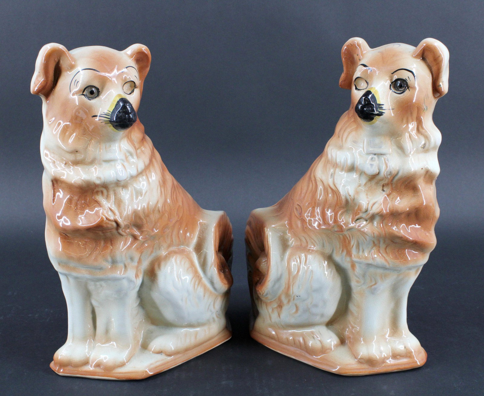 Antique English Staffordshire Mantel Dogs: Antique English Staffordshire Mantel Dogs. Size: 12.5"H x 9"W x 5.5'D