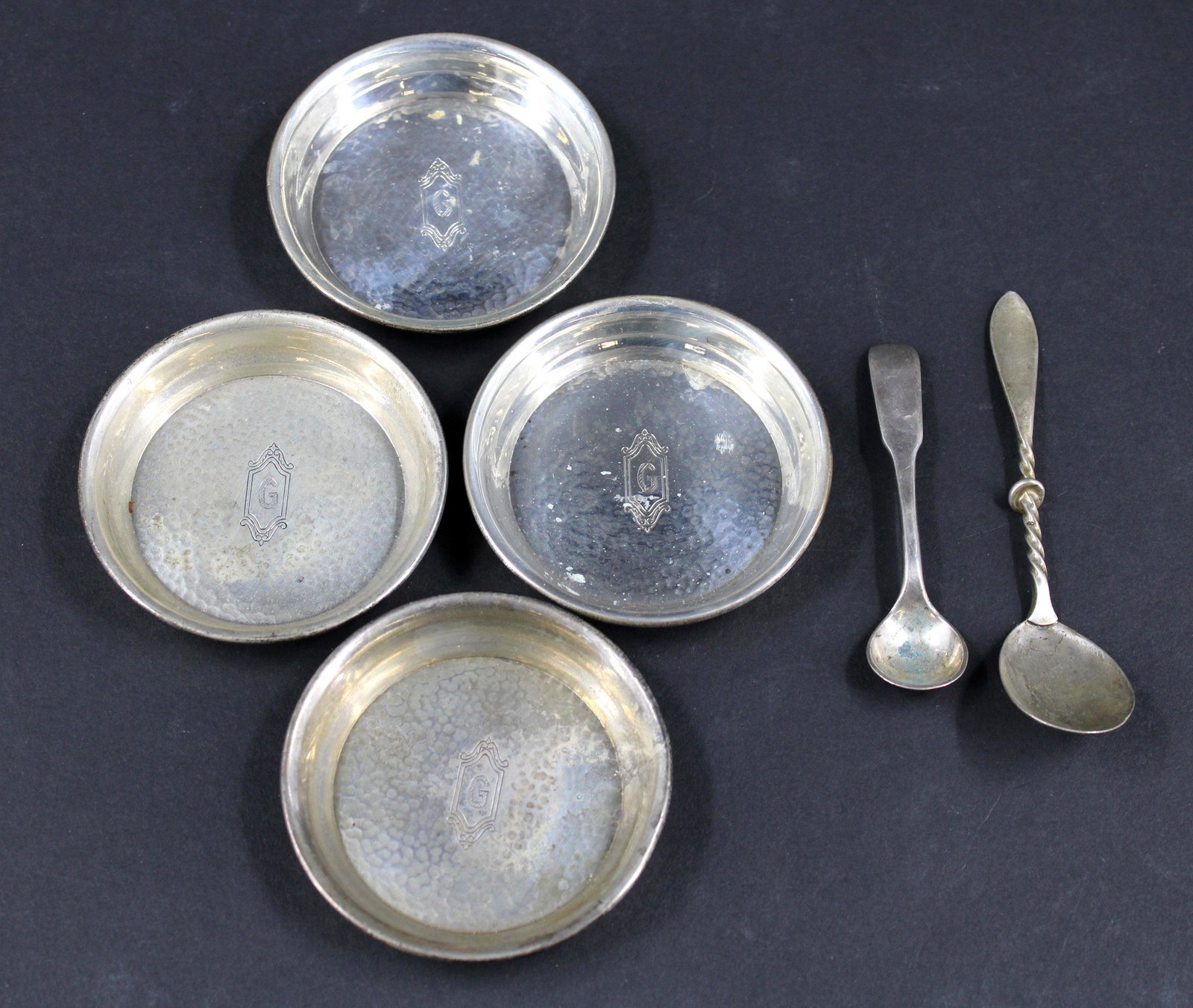 Sterling Silver Condiments Group: Sterling Silver Condiments Group. Size: 2.25"Dia. Spoon 4"long