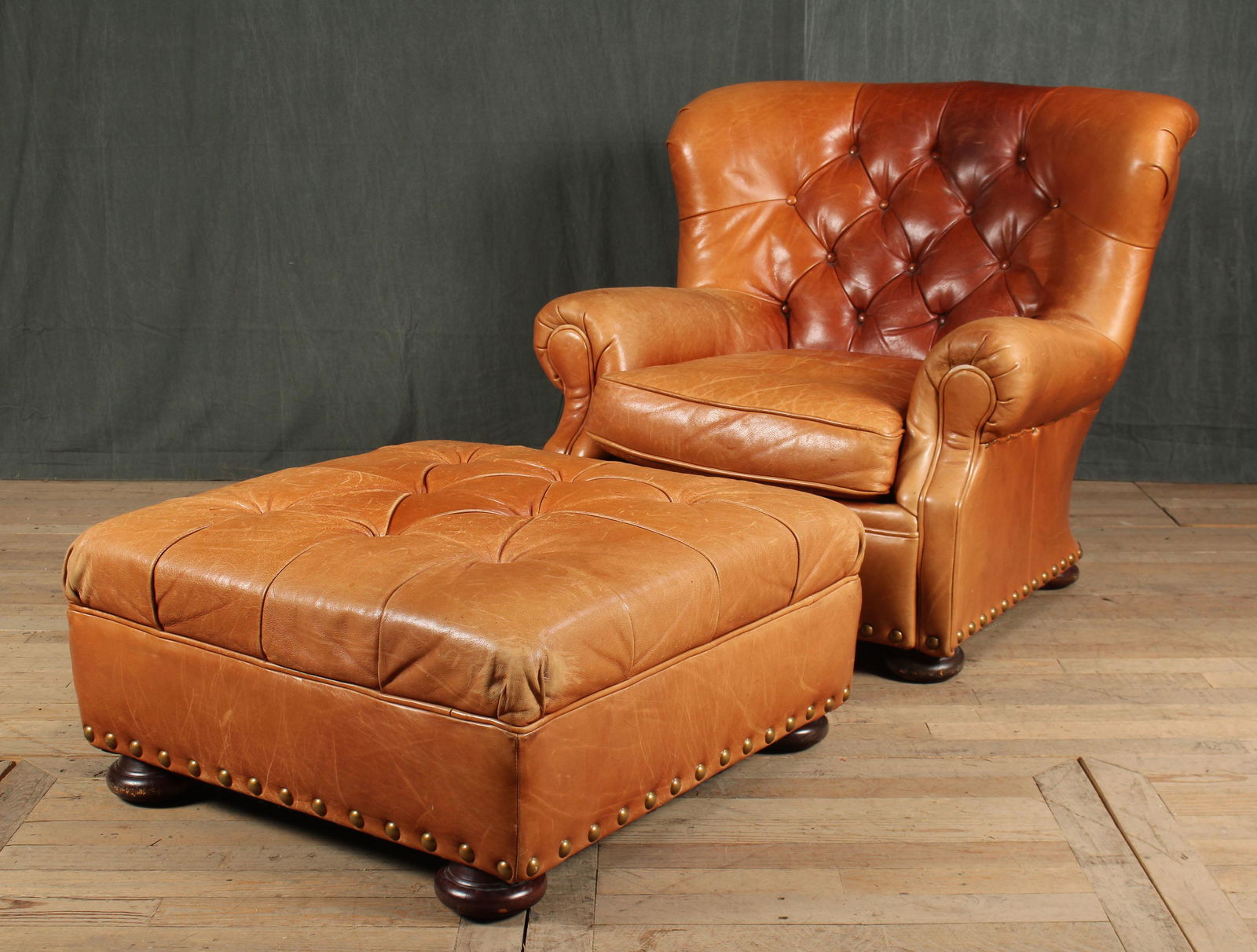RL Style Tufted Leather Chair and Ottoman (1 of 12)