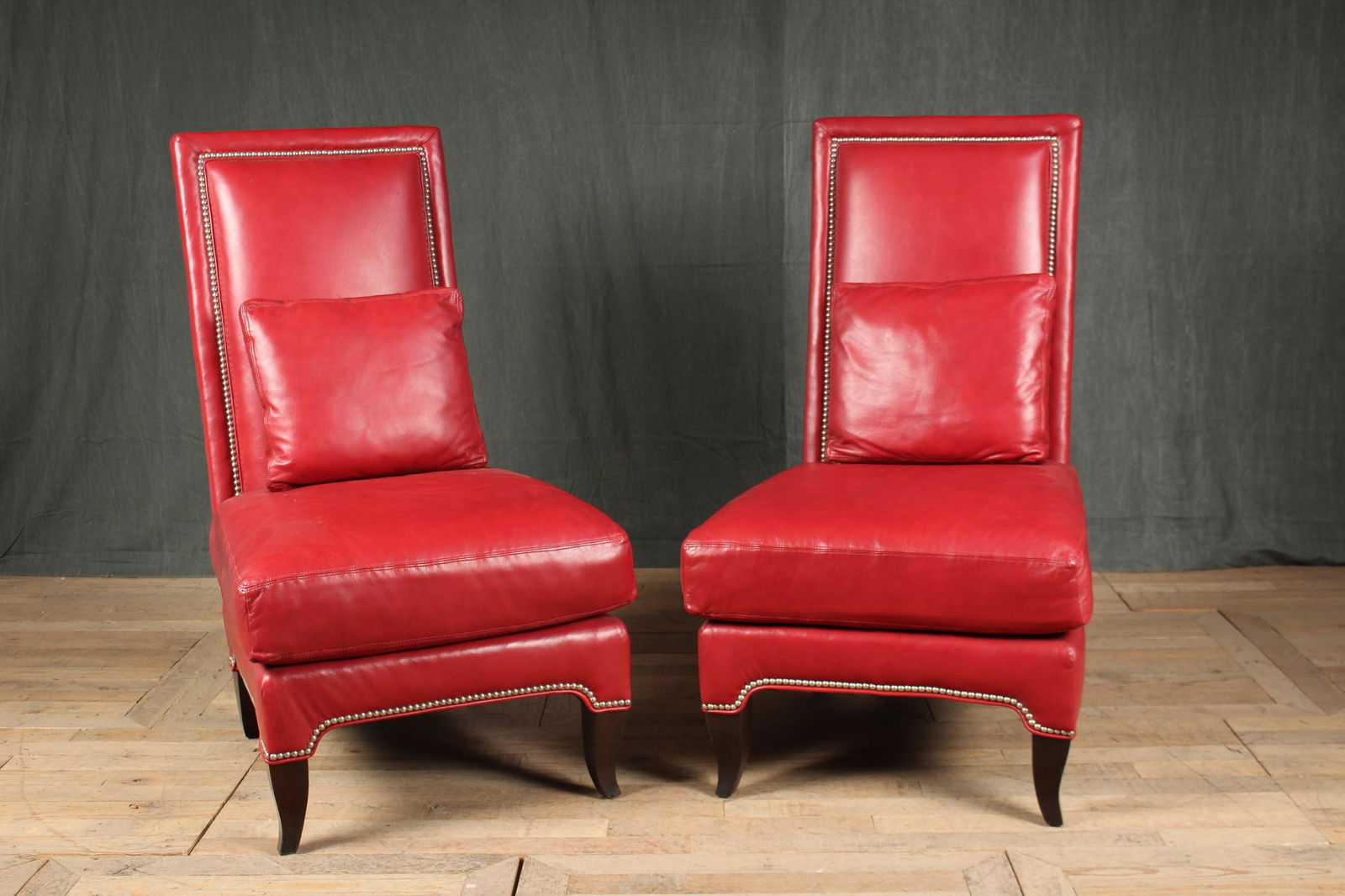 Pair Leather Upholstered Slipper Chairs (1 of 8)