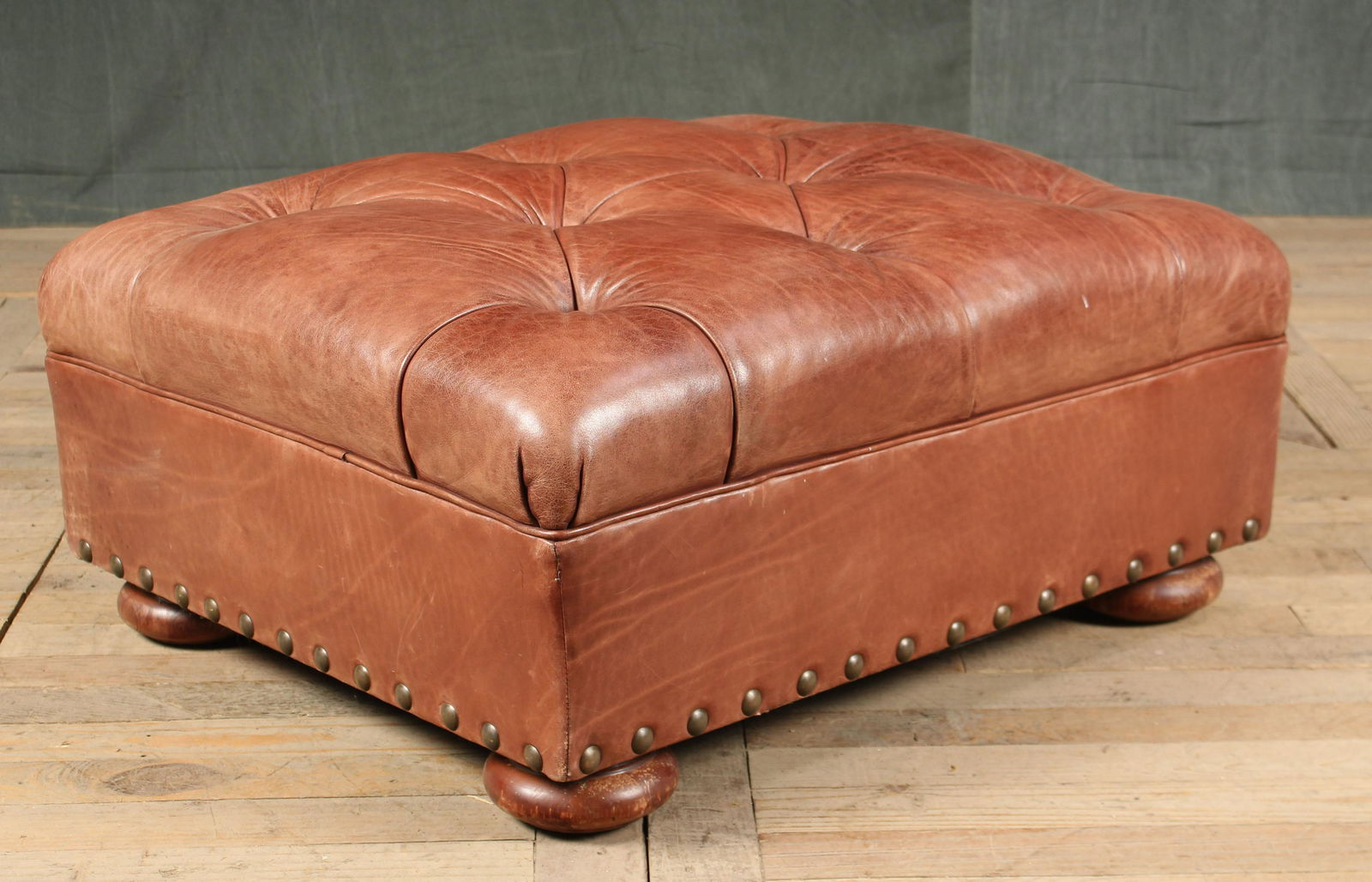RL Style Tufted Leather Ottoman (1 of 5)