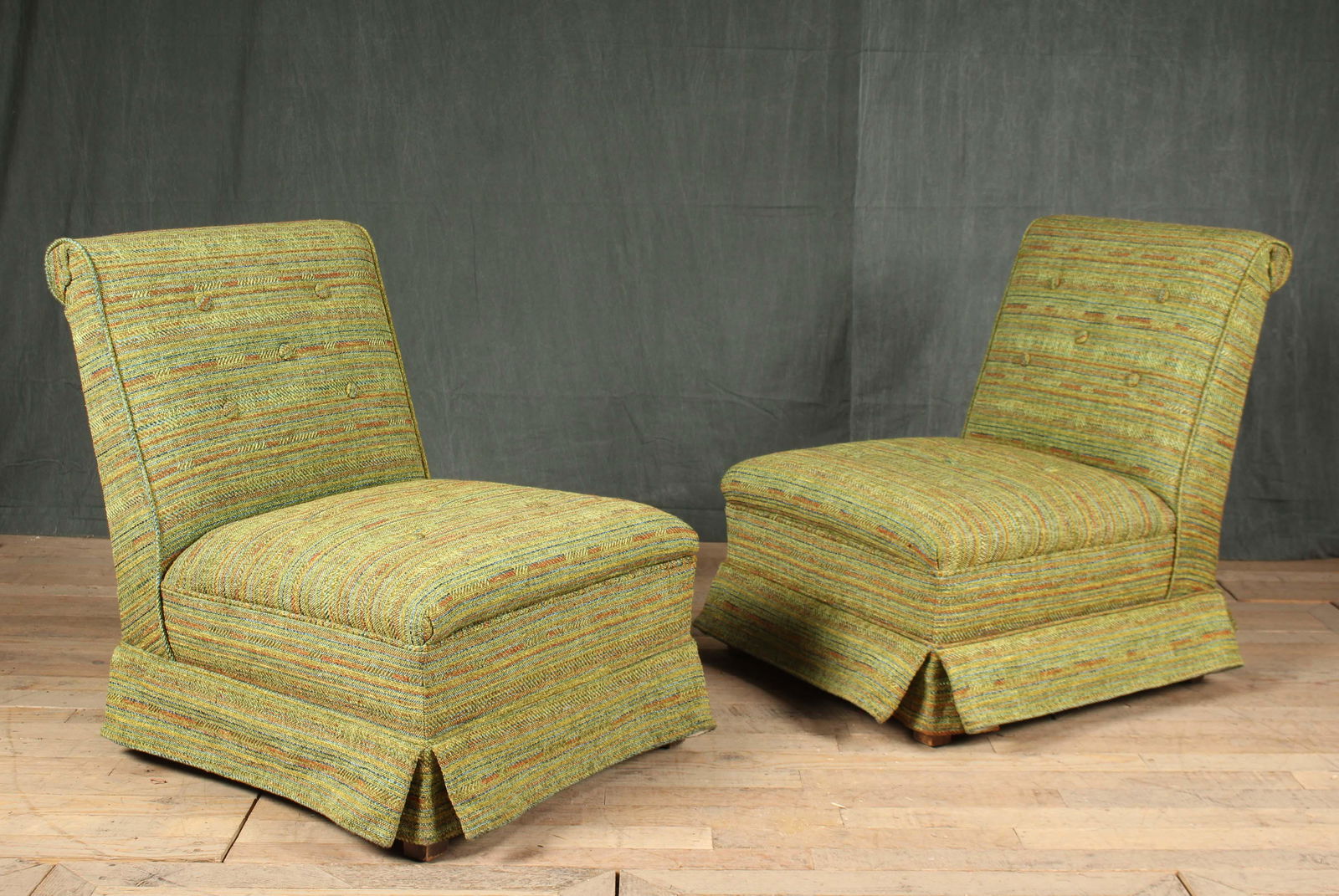Pair MCM Tweed Upholstered Slipper Chairs (1 of 9)