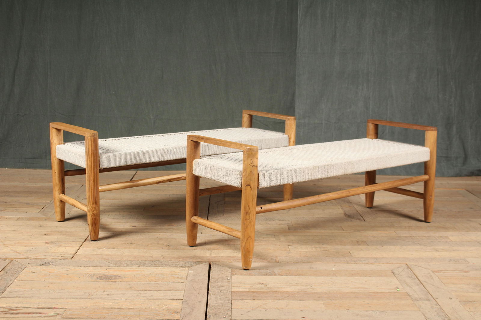 Pair Nautical Inspired Woven Rope Benches (1 of 7)