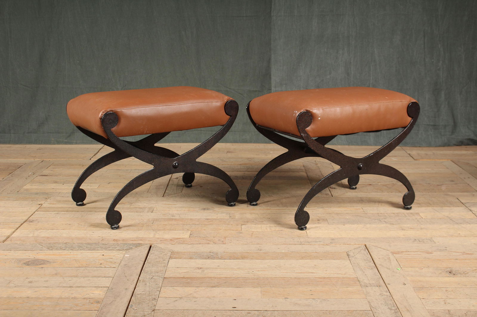 Pair Wrought Iron X-form Curule Benches (1 of 7)