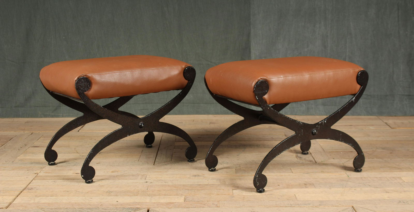 Pair Wrought Iron X-form Curule Benches (1 of 6)