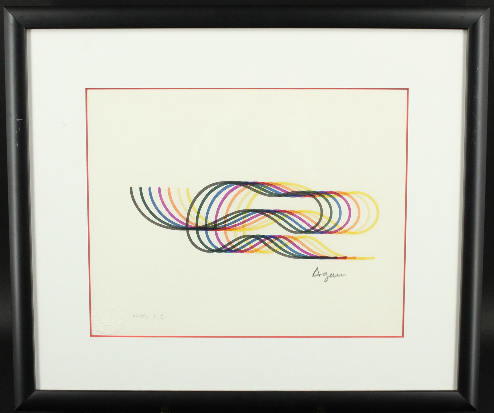 Yaacov Agam Op Art Limited Edition HC Litho: Yaacov Agam Op Art Limited Edition HC Litho. Embossed Martin Lawrence Limited Editions and Numbered 22/27 HC. Size: Frame: 16.5" H x 19.25" W x 0.75" D; Sight: 10" H x 12.75" W