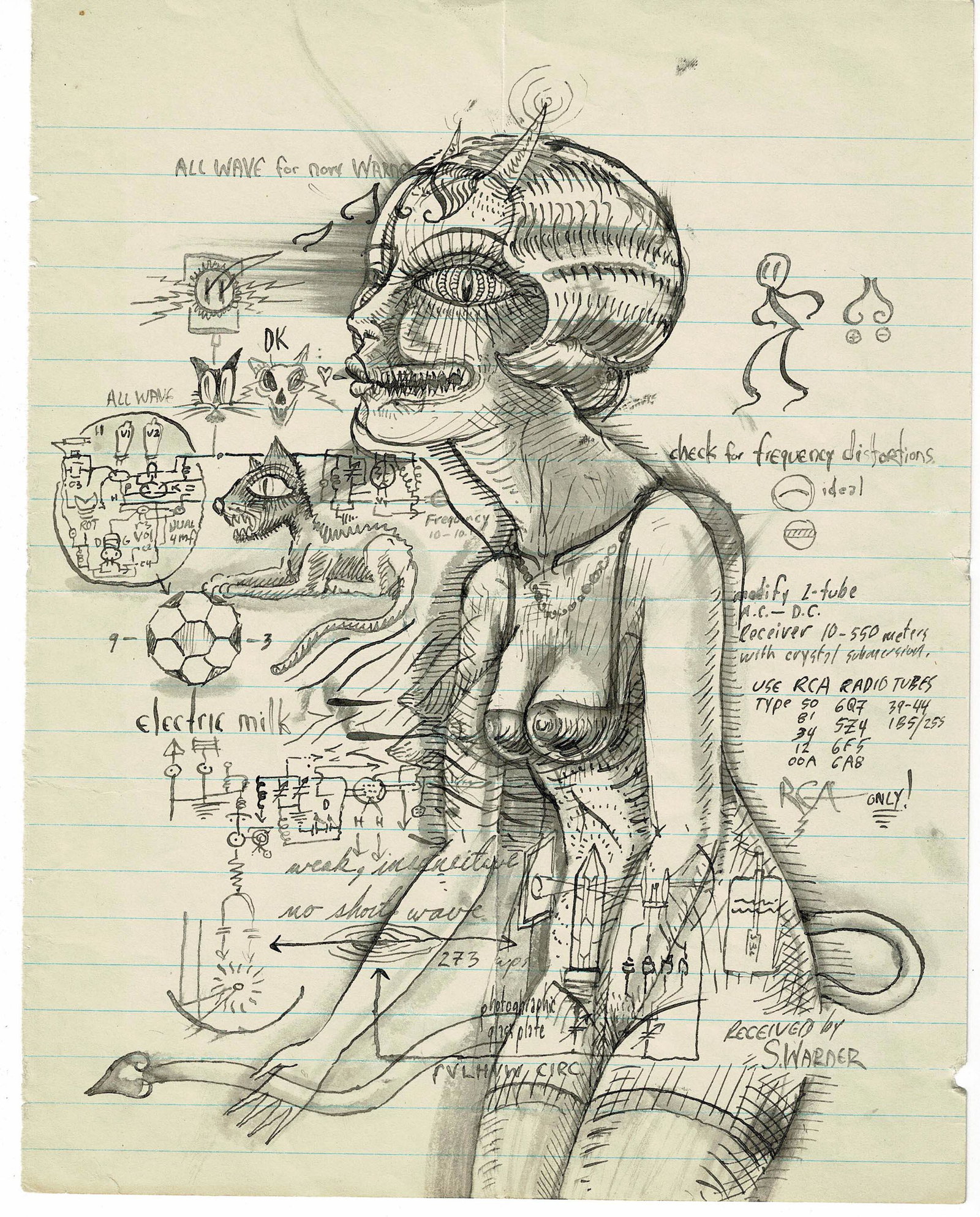 Transcribed Vision Received by S. Warner, 1930's: Transcribed Vision Received by S. Warner, 1930's. Ink on paper drawing. Size: 10" x 8" sheet.