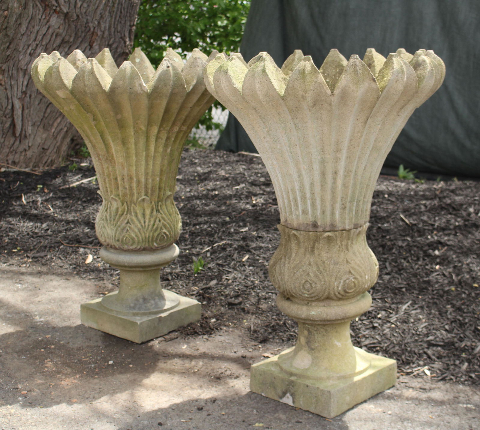 Pair Floriform Carved Stone Garden Urns (1 of 6)