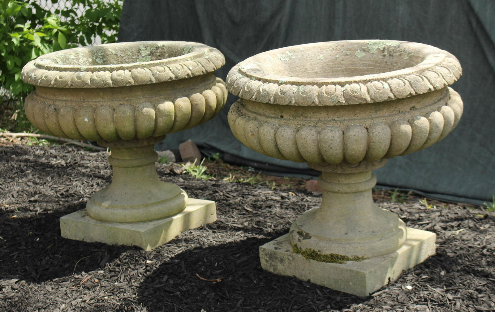 Pair Carved Stone Garden Urns (1 of 6)