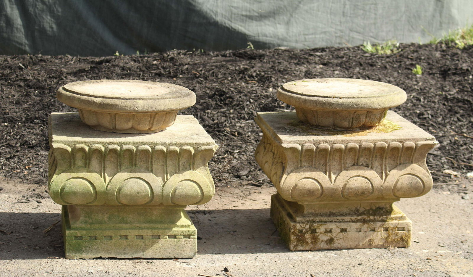 Pair Carved Stone Garden Seats or Pedestals (1 of 5)