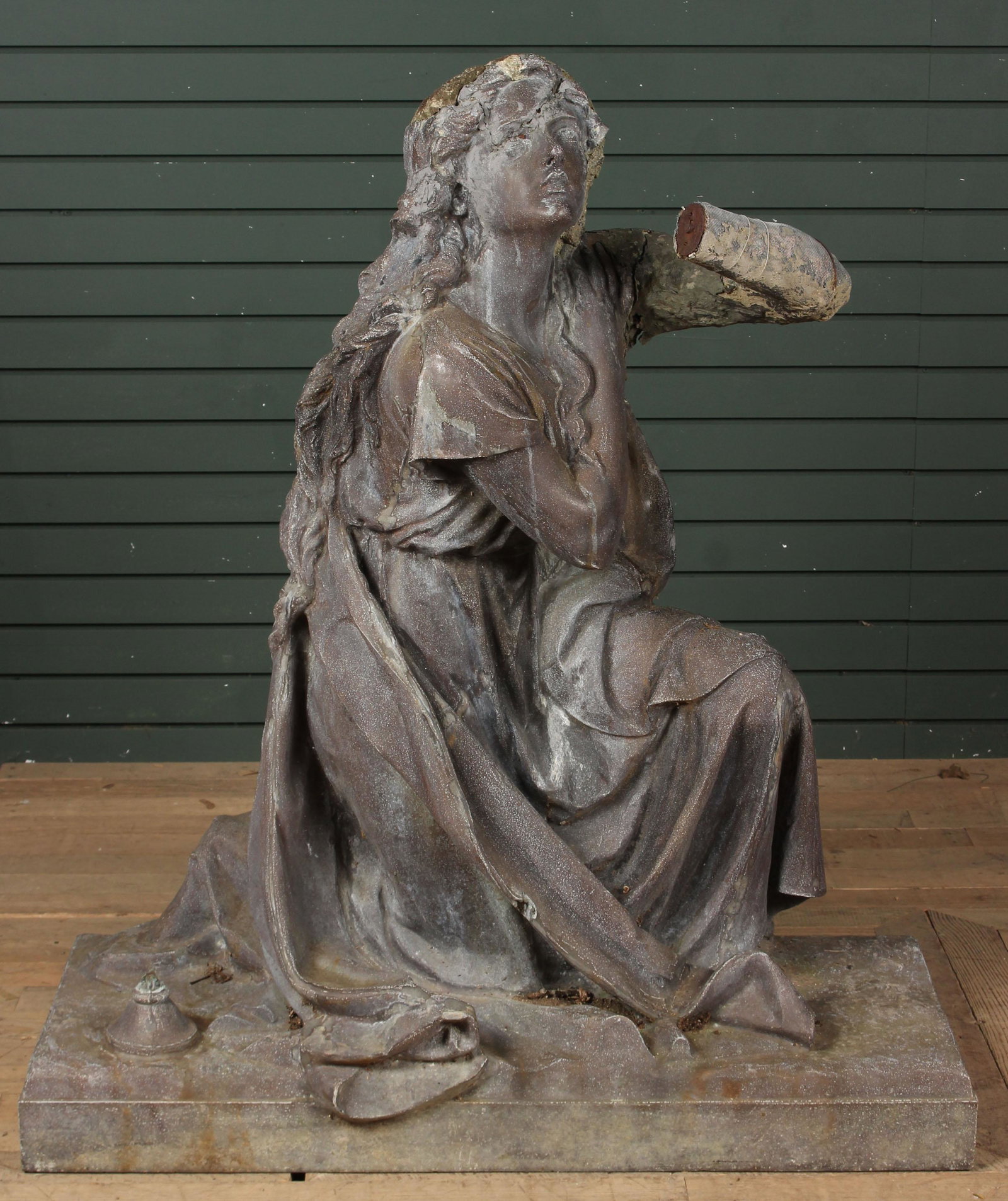 Neoclassical Zinc Figure: Neoclassical Zinc Figure. Size: 44" H x 39" W x 17" D