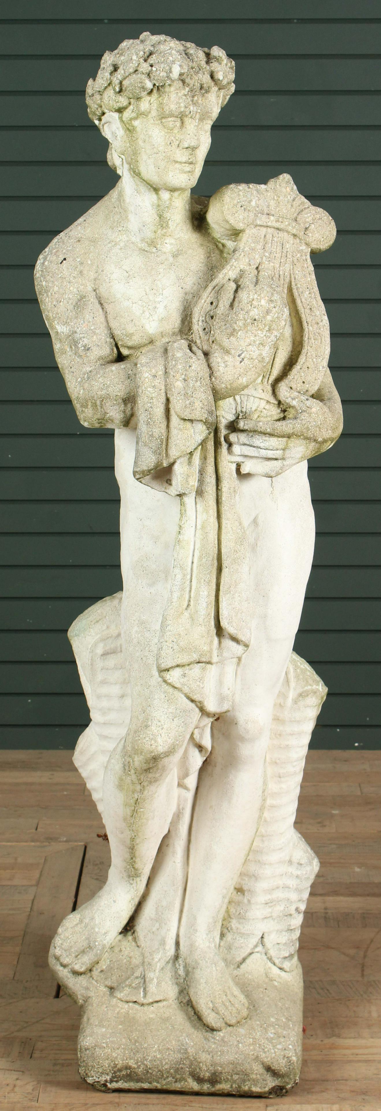 Cast Stone Male Bard Figure: Cast Stone Male Bard Figure. Size: 62.5" H x 16" W x 13.5" D