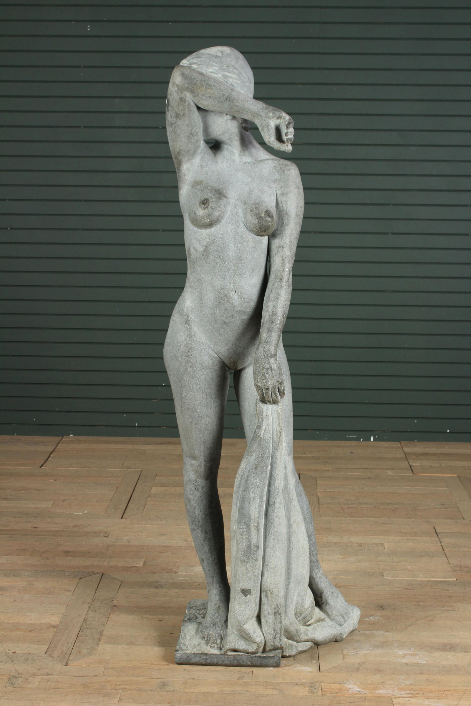Life Sized Figural Nude Granite Garden Sculpture: Life Sized Figural Nude Granite Garden Sculpture. Signed illegibly. Size: 72" x 23" x 17"