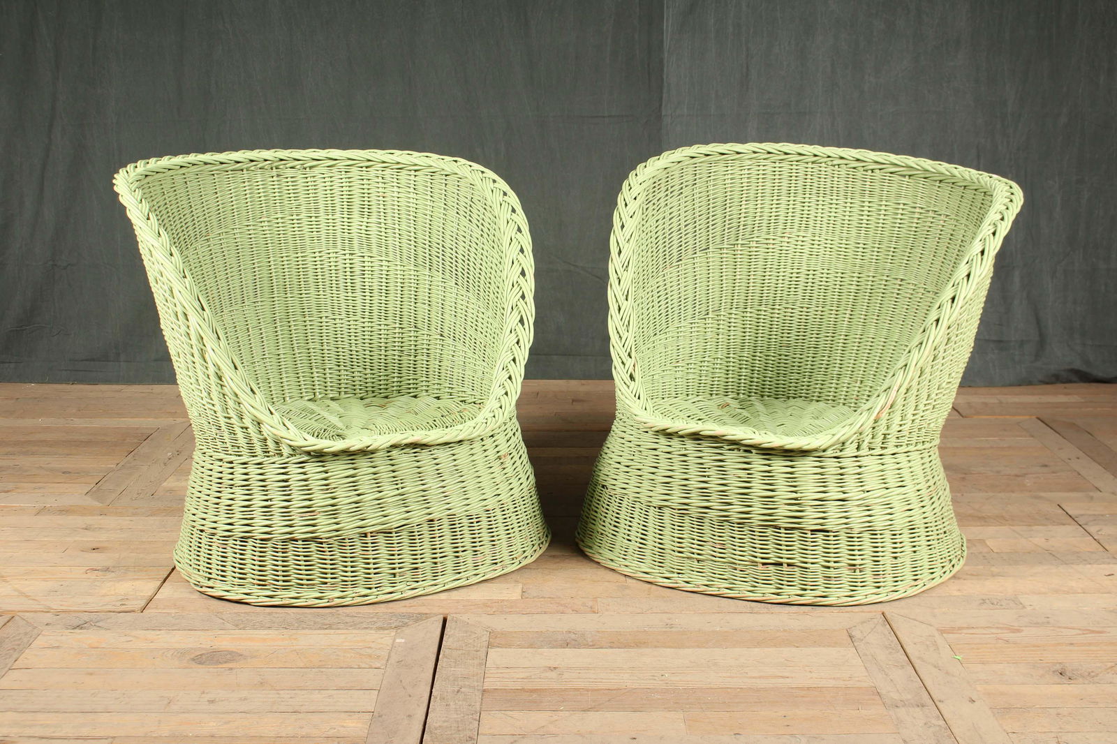 Pair Vintage MCM Wicker Tub Chairs (1 of 7)