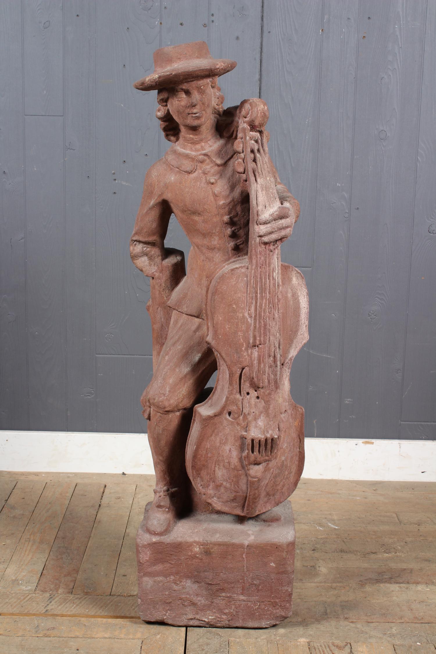 Figural Carved Stone Cellist Garden Ornament (1 of 4)