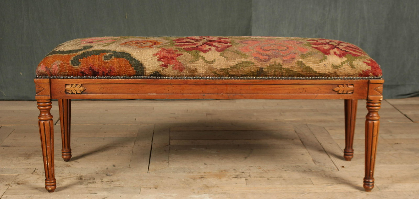 Louis XVI Style Kilim Floral Upholstered Bench (1 of 5)