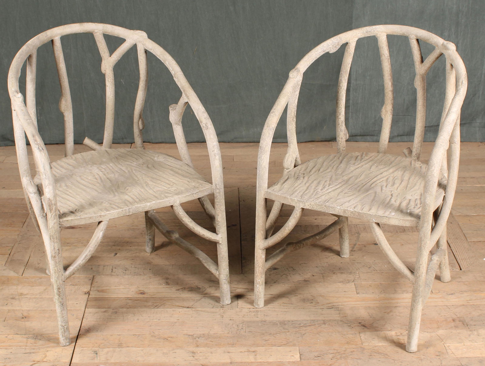 Pair Metal Faux Bois Garden Chairs (1 of 5)