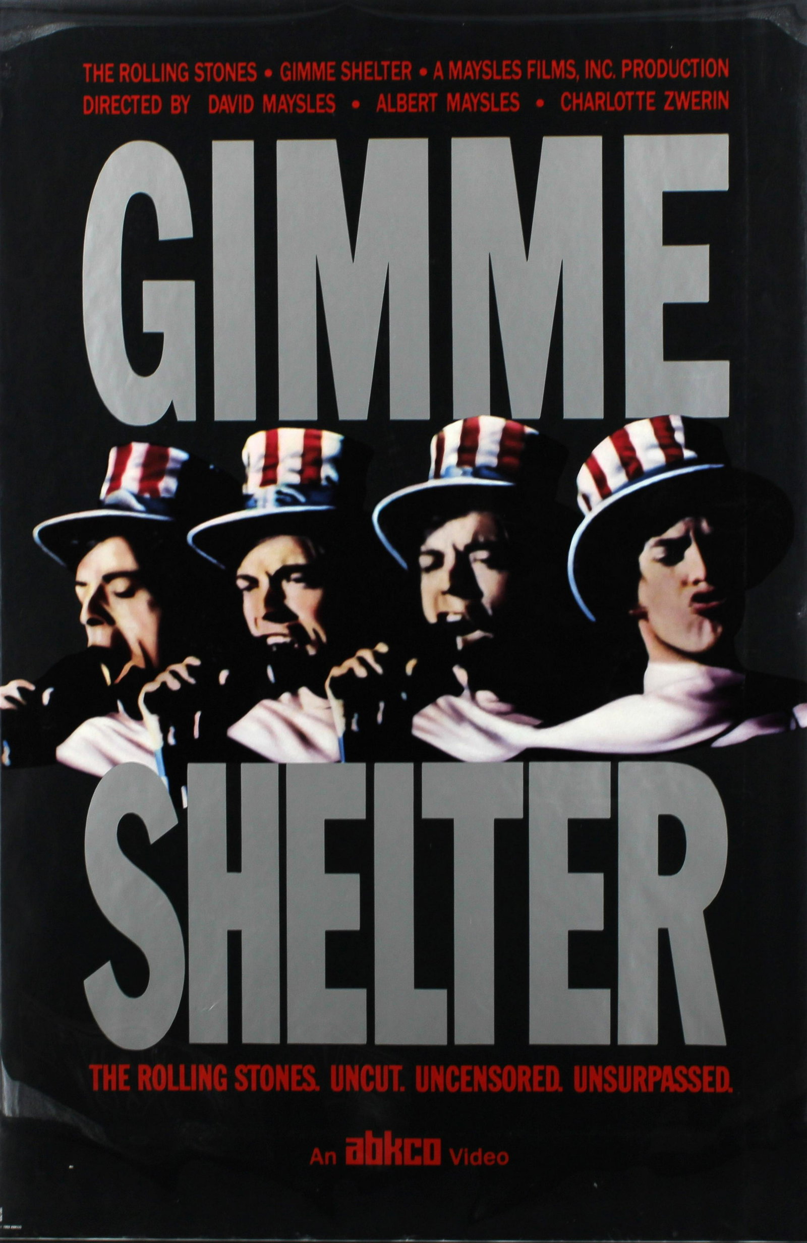 The Rolling Stones Gimme Shelter Poster: Rolling Stones Gimme Shelter Poster. Reprint. Stored flat on Board. Size: 36"T x 24"L