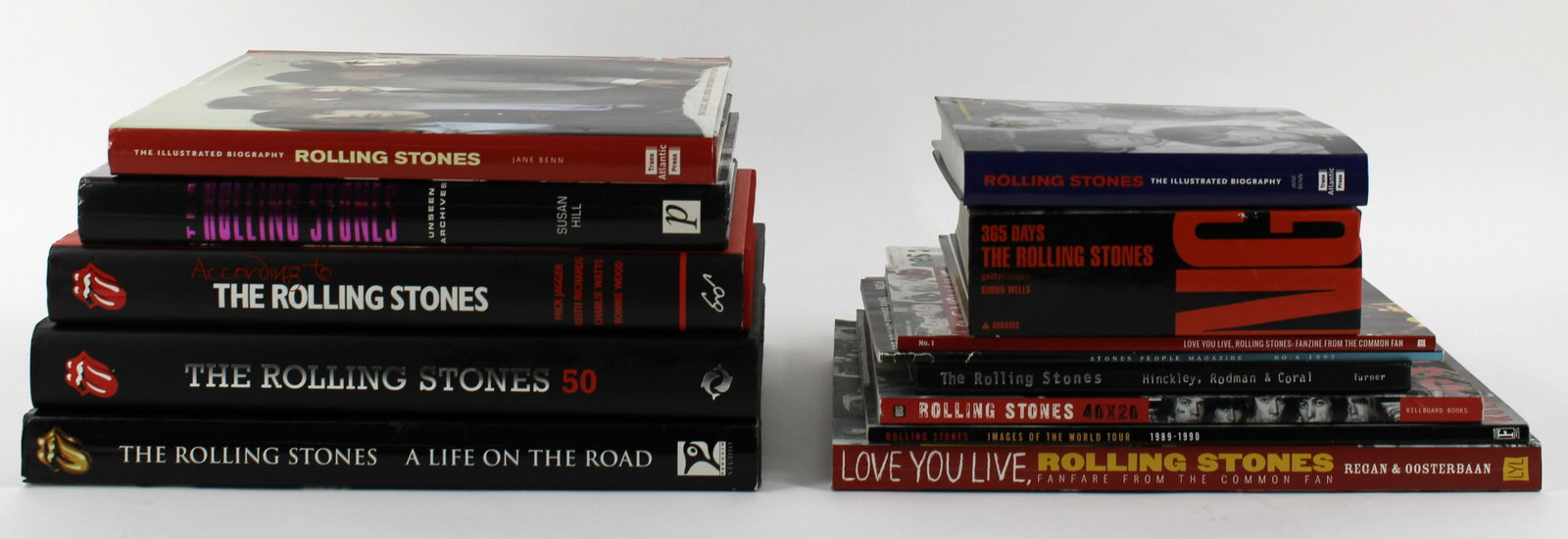 Rolling Stones Library: 13 Books, Hardcover and Paperback. Publication dates between 1990-2013. Sizes: various 6.75"T x 6.75"W to 12"T x 10.5"W