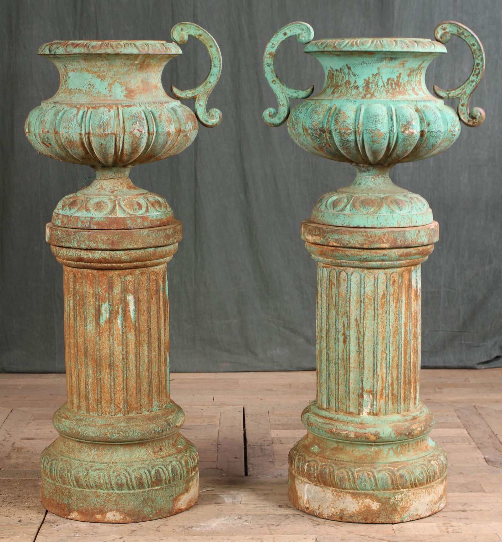 Pair Cast Iron Garden Urns on Columns (1 of 7)