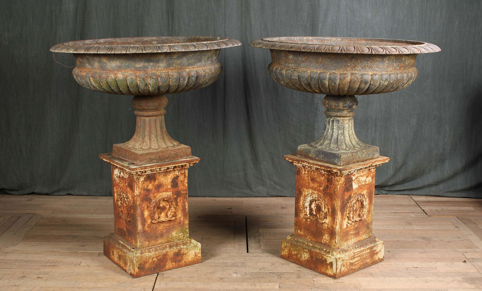 Pair Cast Iron Garden Urns on Bases (1 of 6)