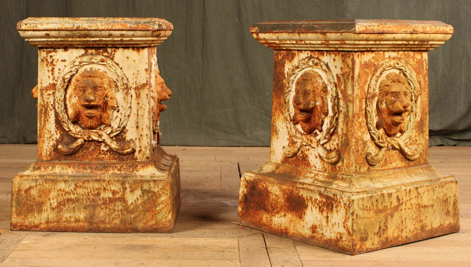 Pair Lion Mask Cast Iron Pedestal Bases (1 of 7)