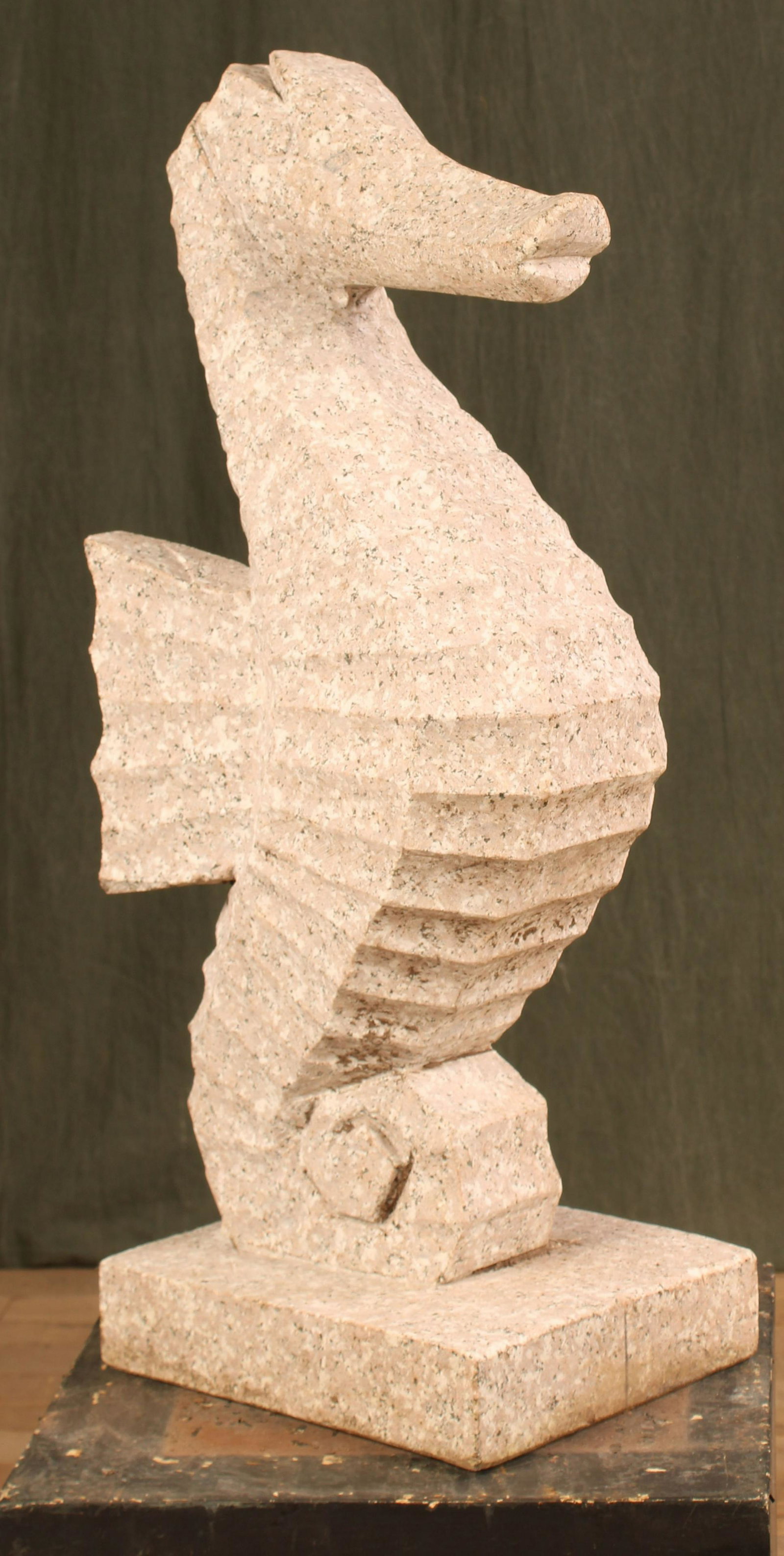 Carved Stone Seahorse Garden Ornament: A carved stone seahorse form garden ornament. Size: 30"H x 11.5"W x 9.5"D