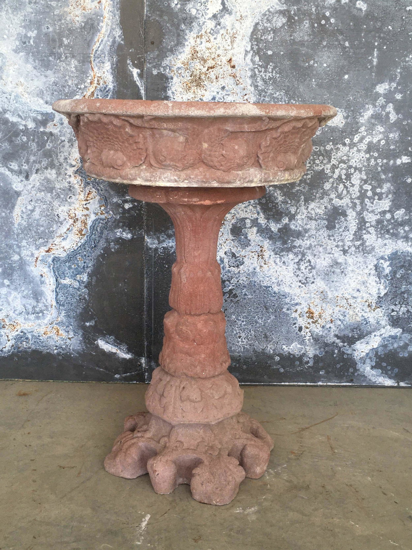 French Cast Stone Bird Bath: French Cast Stone Bird Bath. In two parts. Size: 32" x 22.5" diameter.