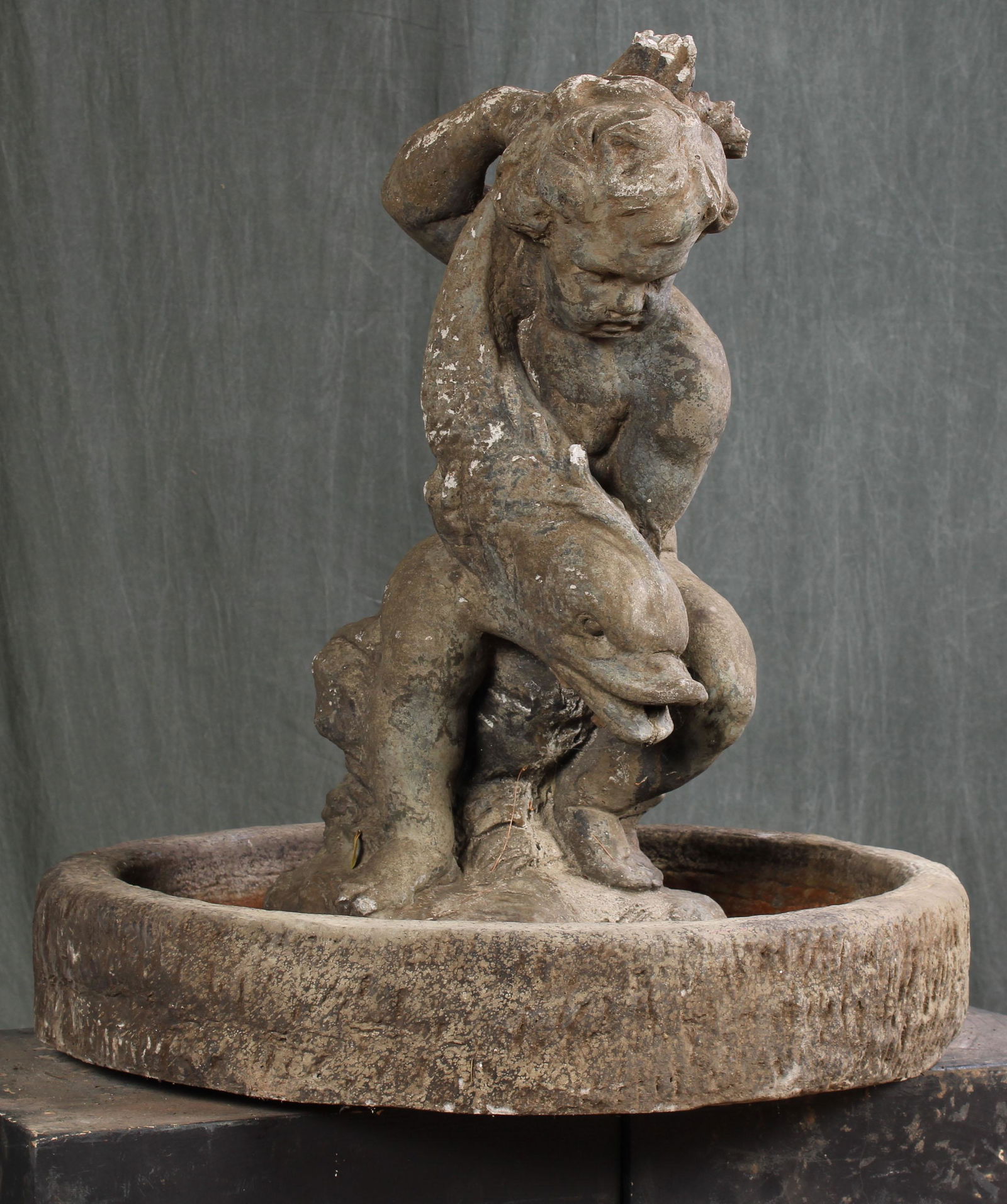 Figural Cast Stone Putto and Dolphin Group (1 of 7)
