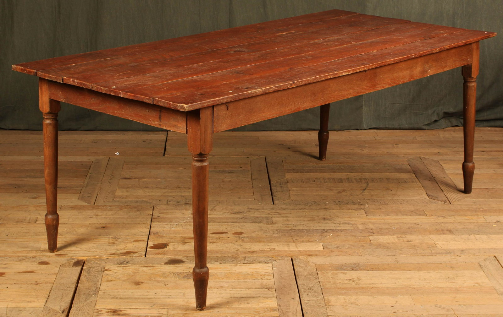Turned Leg Farm Harvest Work Table: Turned Leg Farm Harvest Work Table. Pine. Size: 28.5"T x 76.5"L x 35"D