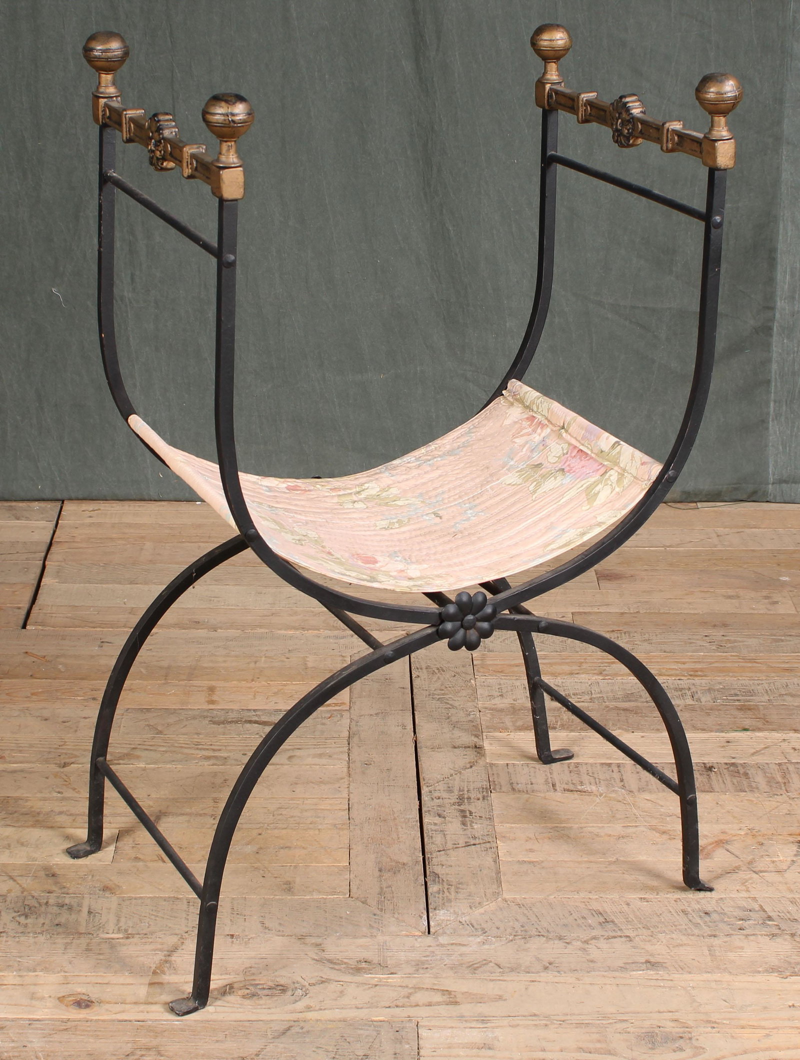 Savonarola Style Folding Campaign Chair: Savonarola Style Folding Campaign Chair. Wrought iron. Size: 34"T x 20.5"L x 14"D